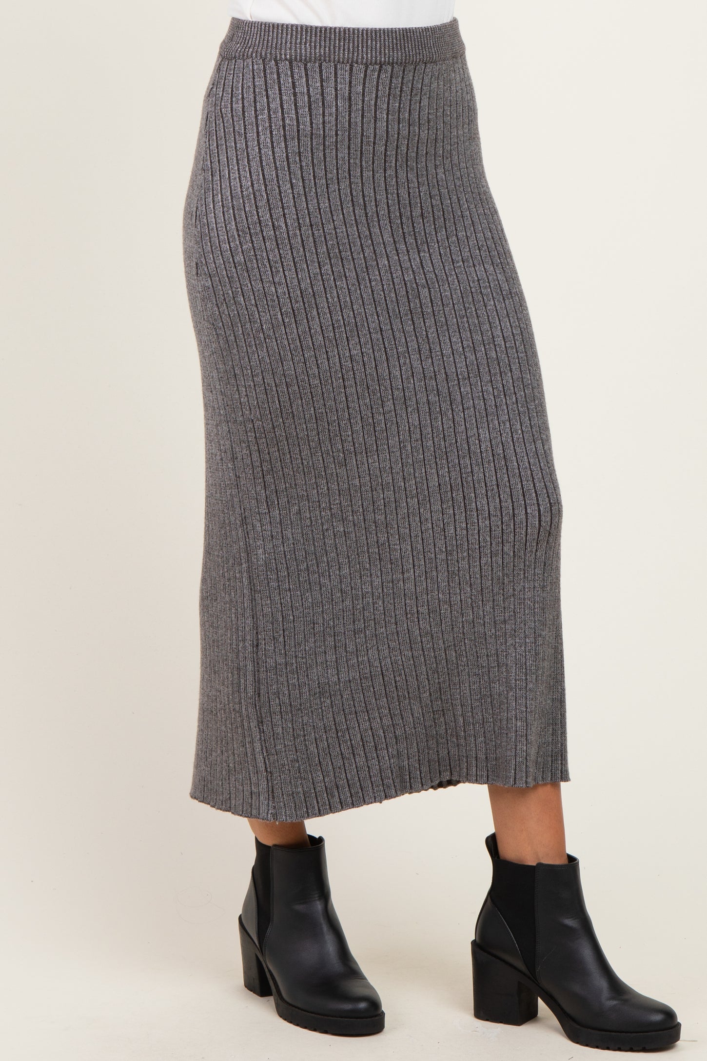 Charcoal Two Tone Ribbed Sweater Maternity Midi Skirt