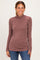 Brown Ribbed Fitted Mock Neck Long Sleeve Top
