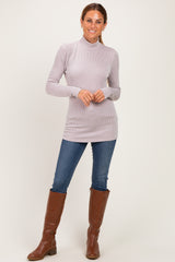Beige Ribbed Fitted Mock Neck Long Sleeve Top