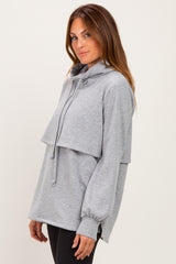Gray Long Sleeve Drawstring Hooded Pullover