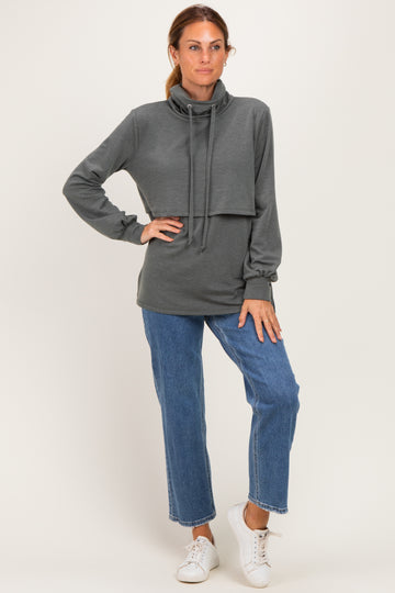Olive Long Sleeve Drawstring Hooded Pullover
