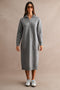 Grey Half-Zip Collar Side Slit Midi Sweater Dress
