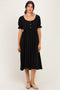Black Button Front Short Ruffle Sleeve Midi Dress