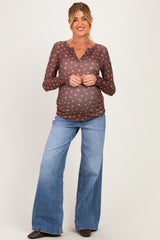 Brown Floral Long Sleeve Maternity Top