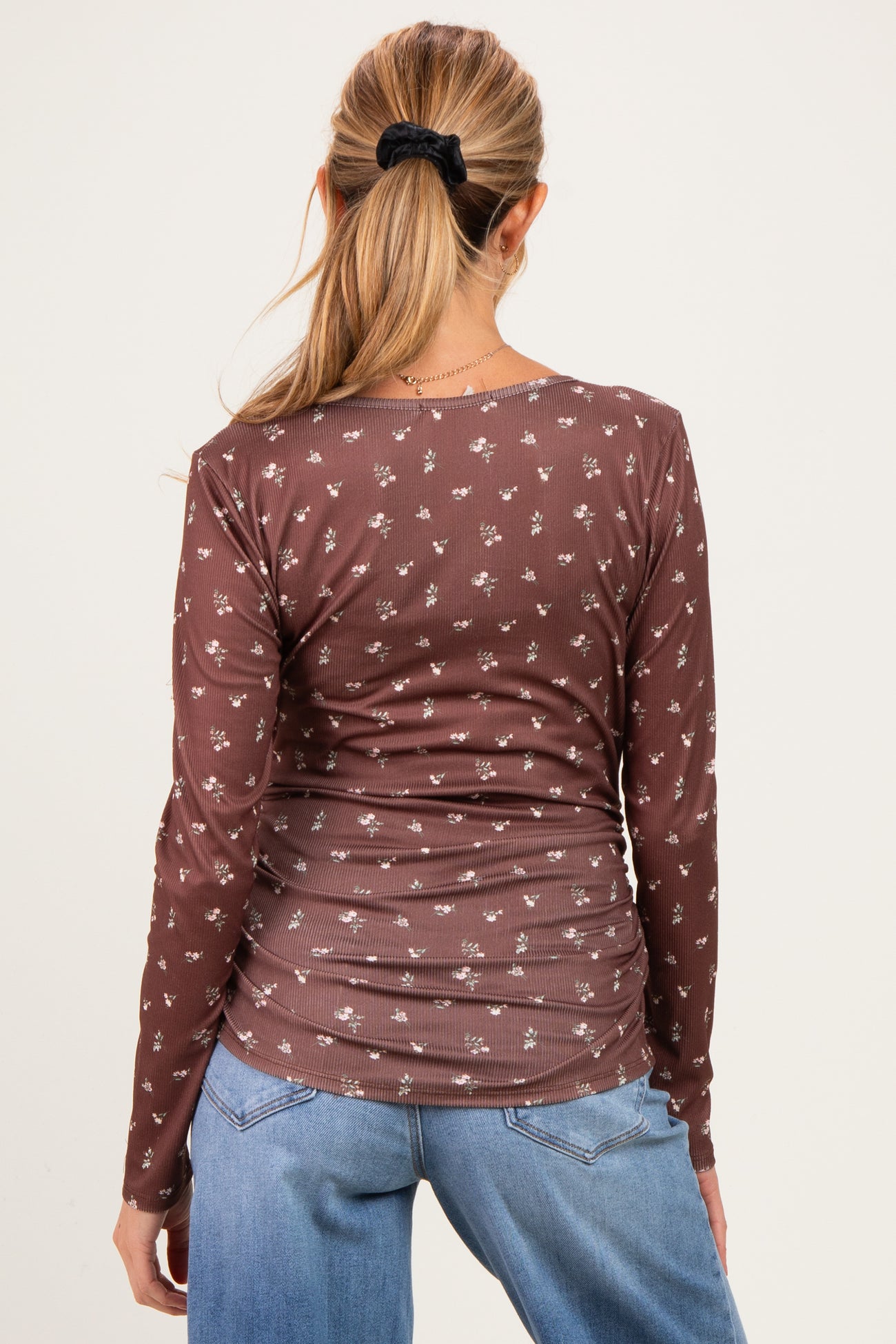 Brown Floral Long Sleeve Maternity Top