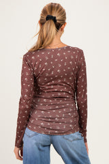 Brown Floral Long Sleeve Maternity Top