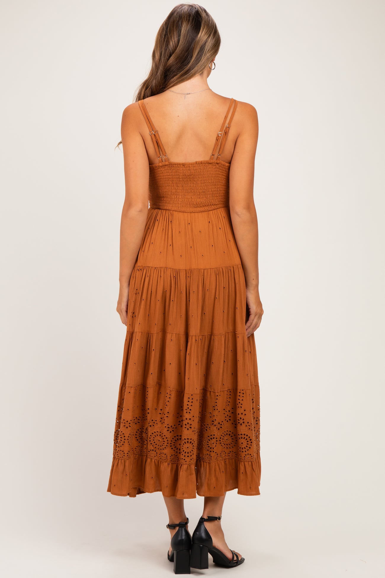 Desert Lace Accent V-Neck Tiered Maternity Maxi Dress