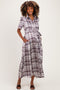 Dark Plum Plaid Button Down Maternity Midi Dress