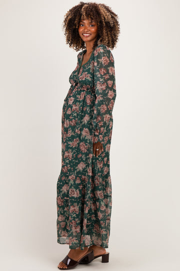 Eucalyptus Floral Chiffon Button Down Maternity Maxi Dress