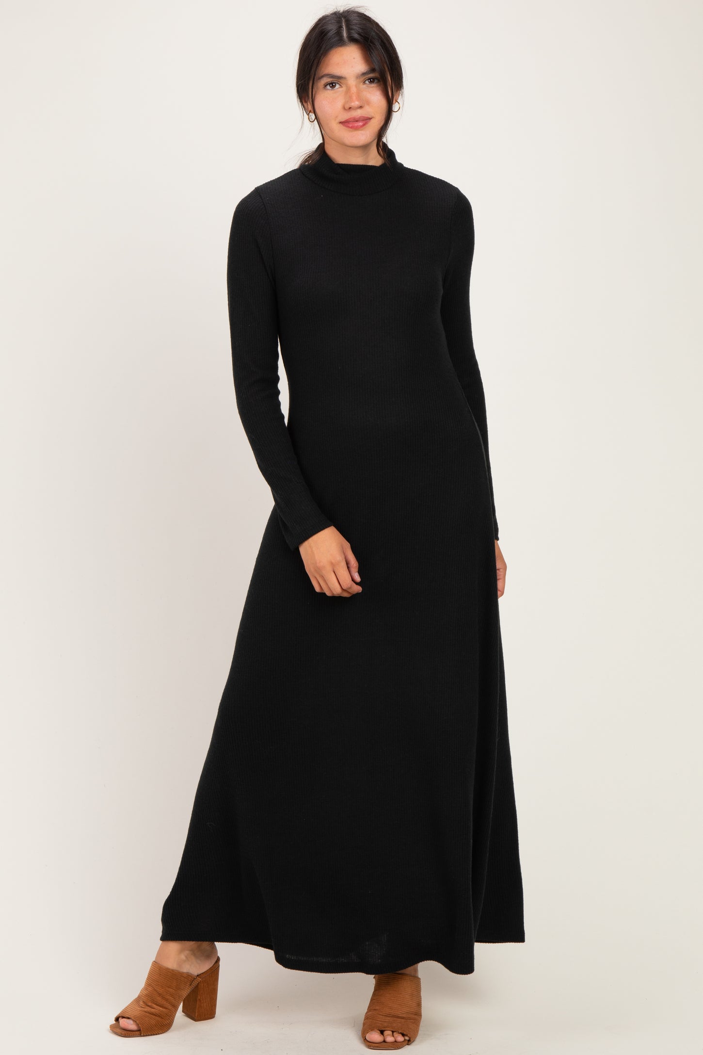 Black Turtleneck Long Sleeve Maxi Dress