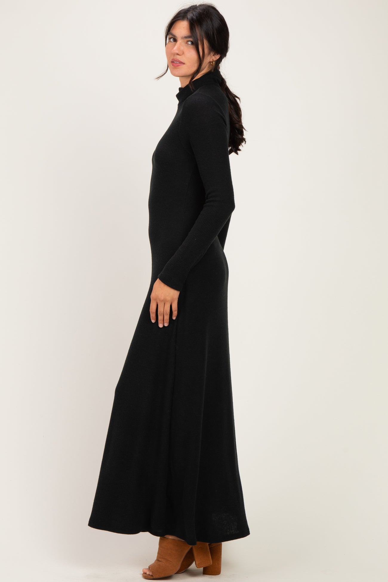 Black Turtleneck Long Sleeve Maxi Dress
