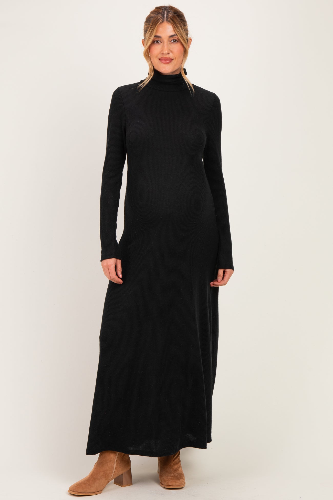 Black Turtleneck Long Sleeve Maternity Maxi Dress