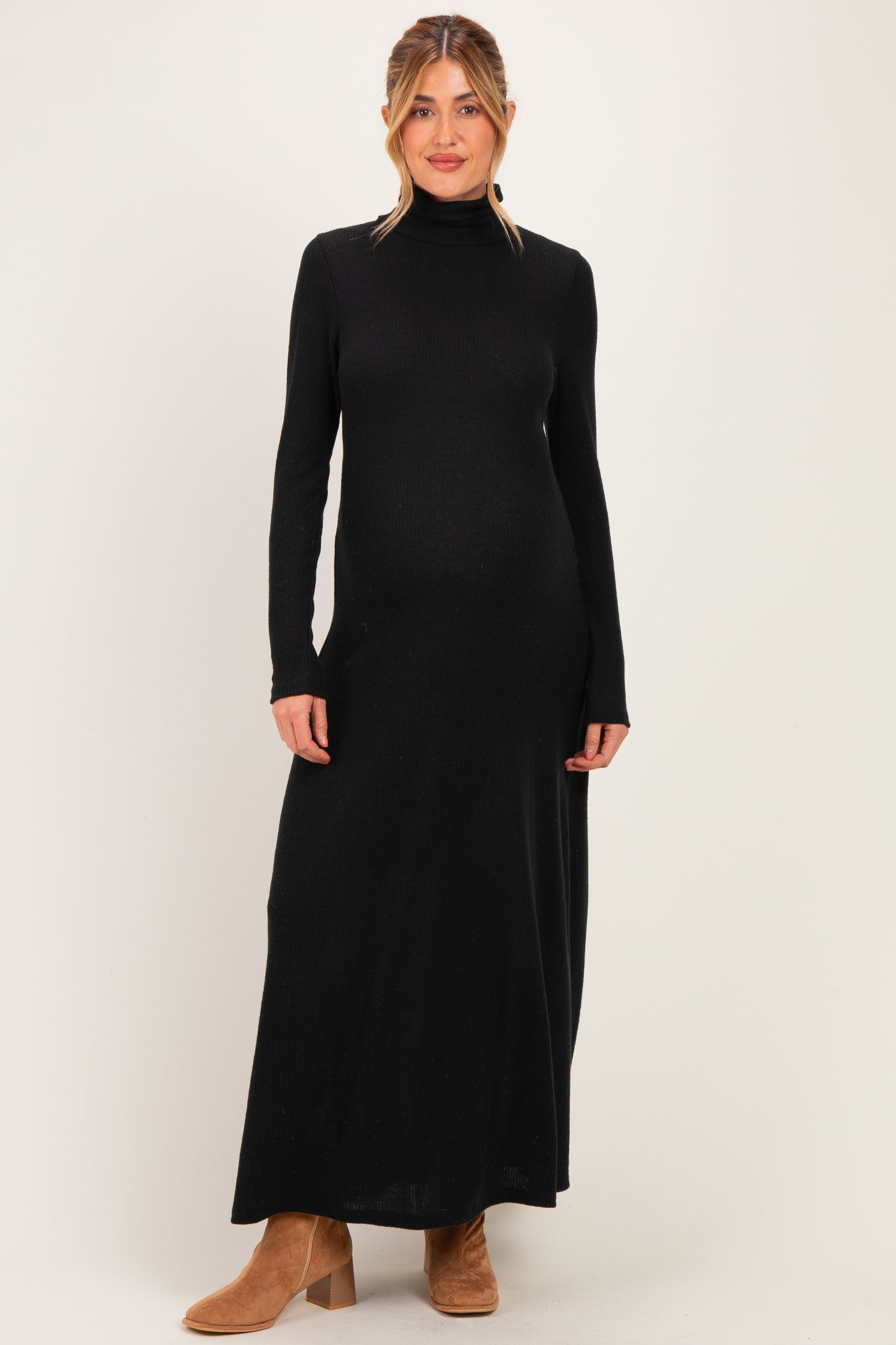Black Turtleneck Long Sleeve Maternity Maxi Dress