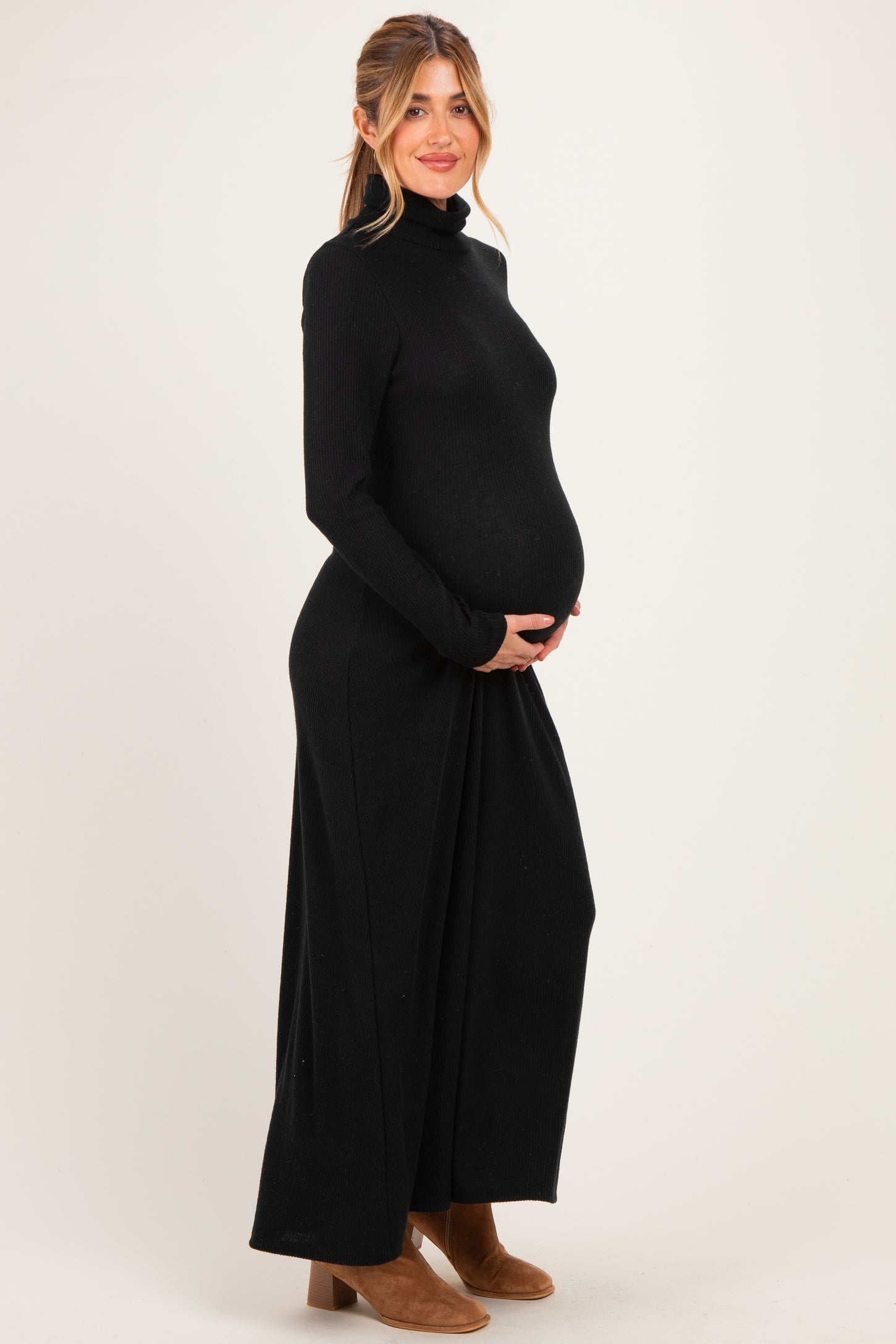 Black Turtleneck Long Sleeve Maternity Maxi Dress