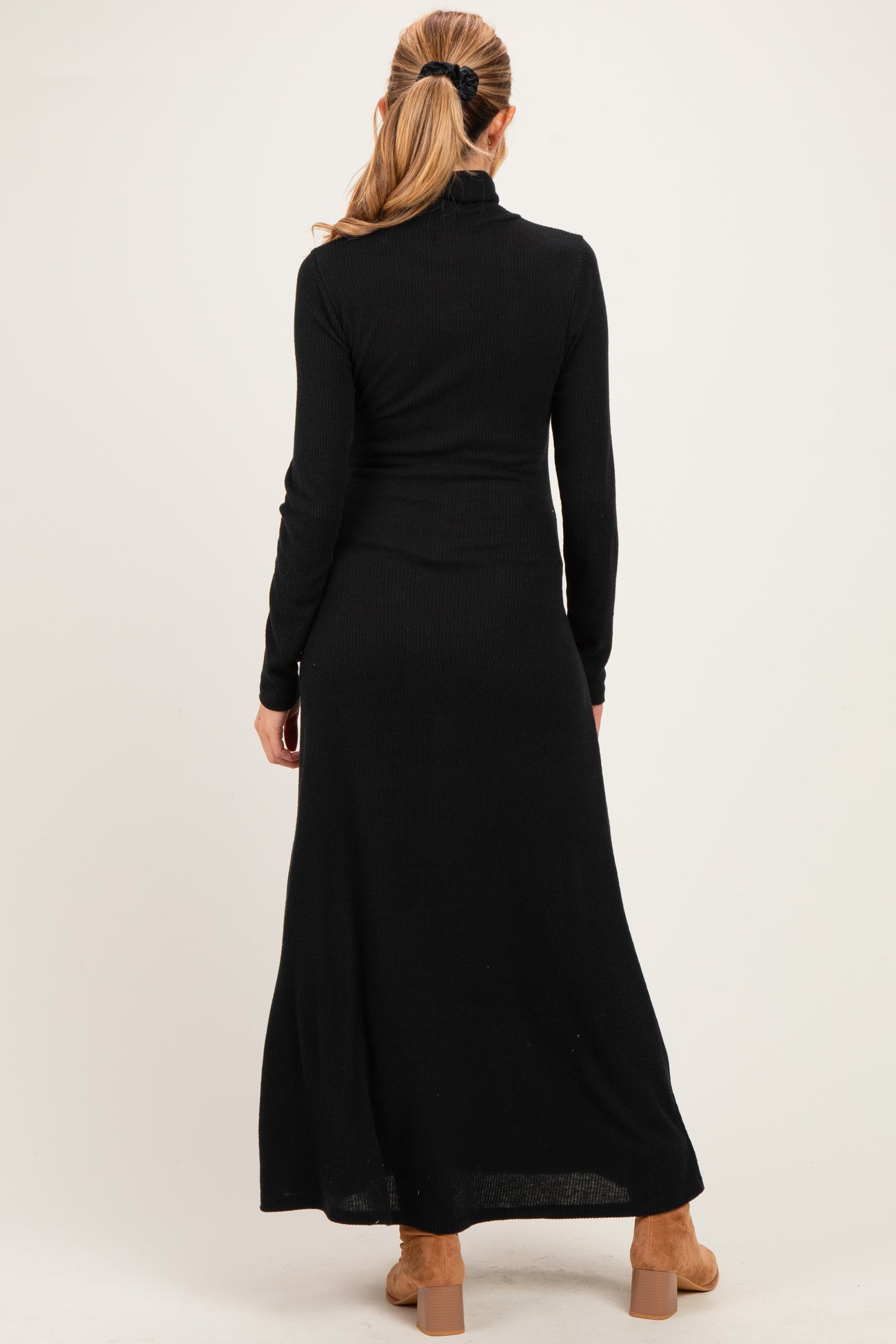 Black Turtleneck Long Sleeve Maternity Maxi Dress