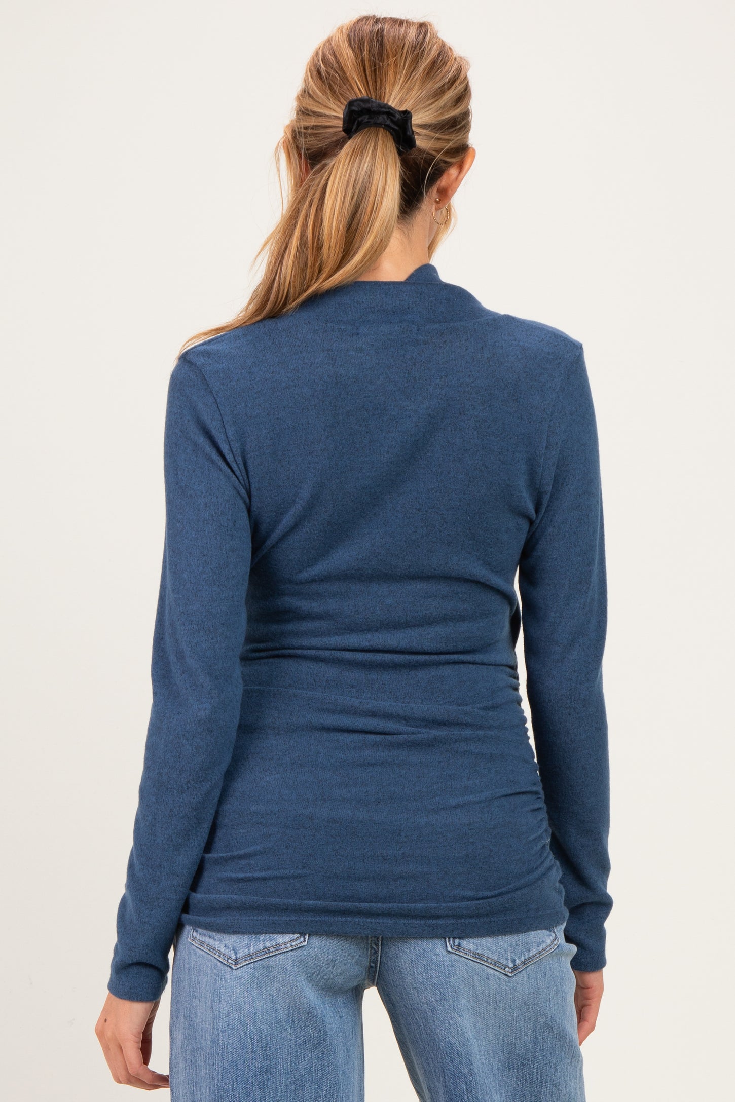 Navy Soft Heathered Draped Wrap Maternity/Nursing Top