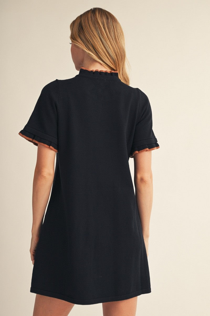 Black Contrast Ruffle T-Shirt Dress