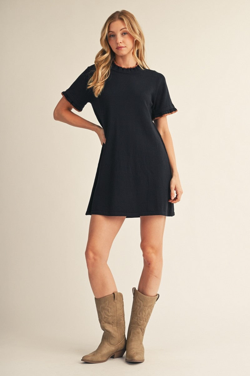 Black Contrast Ruffle T-Shirt Dress