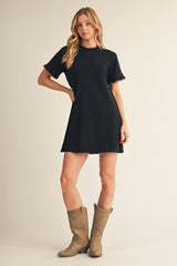 Black Contrast Ruffle T-Shirt Dress