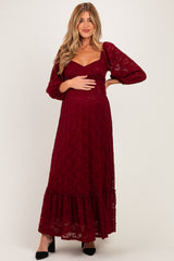 Burgundy Lace Long Sleeve Maternity Maxi Dress