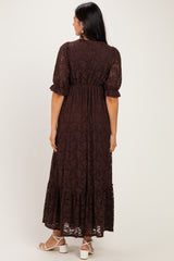 Brown Floral Lace V-Neck Maxi Dress