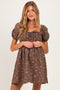 Brown Floral Puff Sleeve Square Neck Maternity Mini Dress
