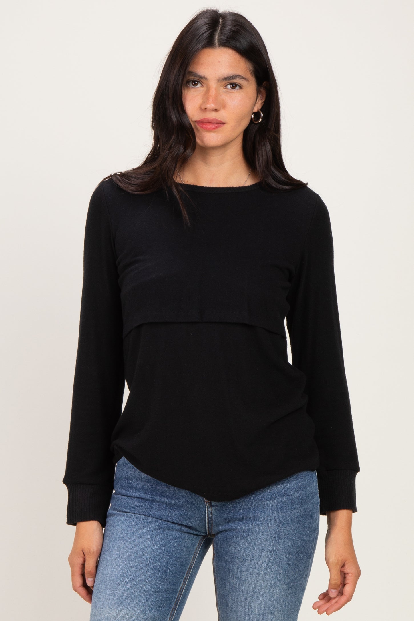Black Maternity & Nursing Layered Knit Top