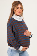 Brown Multi Striped Maternity Turtleneck Sweatshirt
