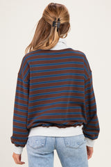 Brown Multi Striped Maternity Turtleneck Sweatshirt