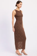 Chocolate Brown Lace Sleeveless Maxi Dress