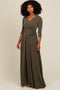 PinkBlush Olive Green Draped 3/4 Sleeve Maxi Dress