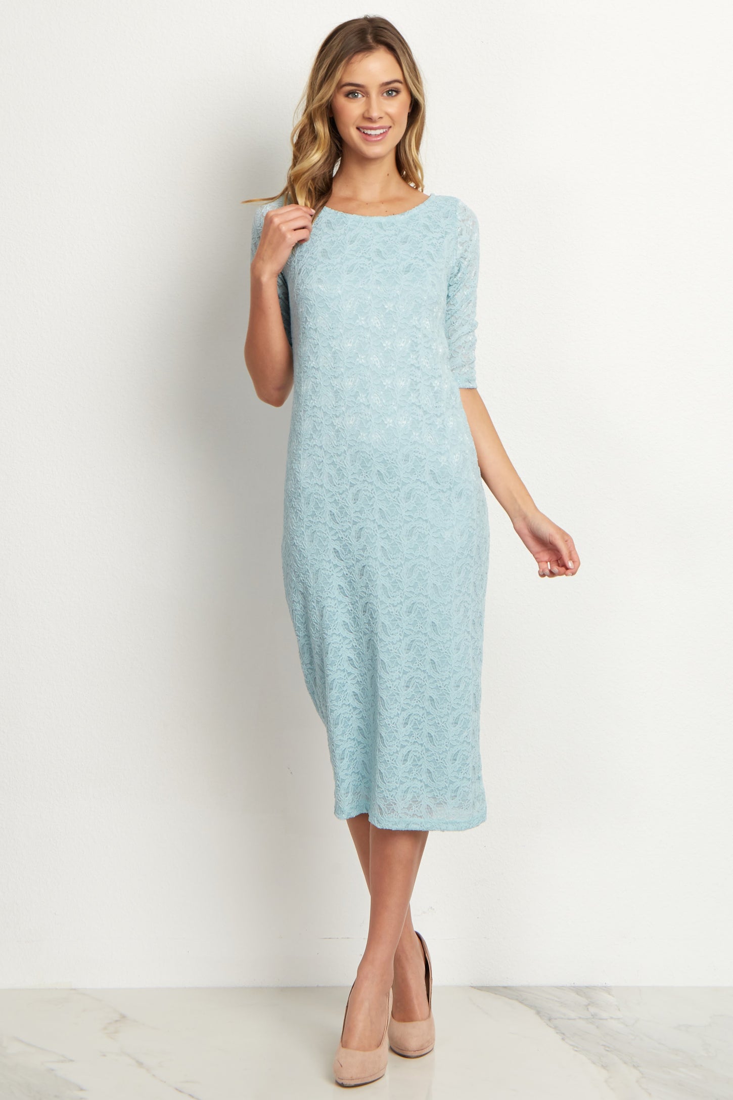 PinkBlush Light Blue Lace Maternity Dress
