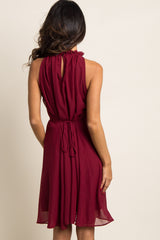 Burgundy Chiffon High Neck Dress