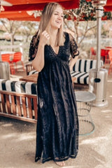 PinkBlush Black Lace Mesh Overlay Maxi Dress