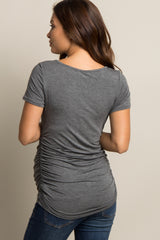PinkBlush Charcoal Ruched Short Sleeve Maternity Top