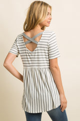 PinkBlush Grey Striped Crisscross Back Peplum Top