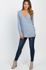 PinkBlush Light Blue Heathered Knit Wrap Tie Nursing Top