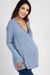 PinkBlush Light Blue Heathered Knit Wrap Tie Maternity/Nursing Top