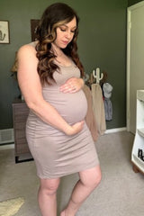 PinkBlush Mocha Ribbed Ruched Sleeveless Maternity Dress