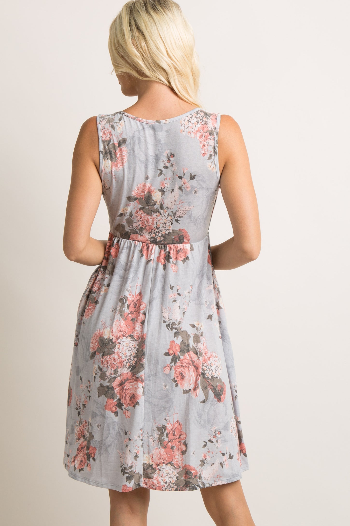 Light Grey Floral Sleeveless Dress