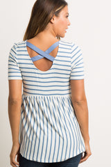 PinkBlush Blue Striped Cross Back Peplum Top