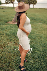 PinkBlush Beige Sleeveless Ruched Fitted Maternity Dress