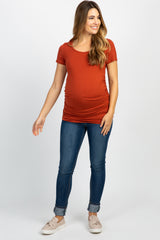 PinkBlush Rust Ruched Short Sleeve Maternity Top