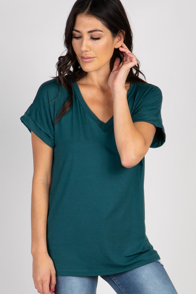 Forest Green V-Neck Pocket Accent Maternity Top