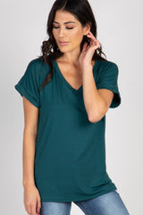 Forest Green V-Neck Pocket Accent Top