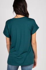 Forest Green V-Neck Pocket Accent Top