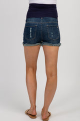 PinkBlush Navy Blue Distressed Rolled Hem Maternity Shorts