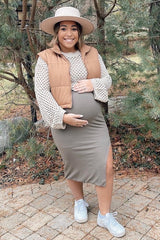 Beige Long Sleeve Ribbed Maternity Top