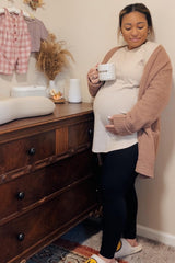 Beige Long Sleeve Ribbed Maternity Top