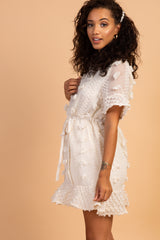 Cream Floral Applique Maternity Flounce Dress